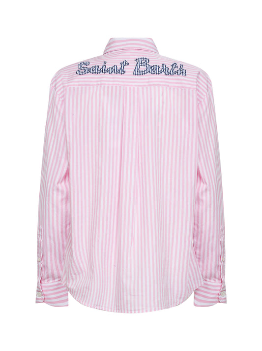 Camicia Brigitte in cotone a righe rosa e bianco con ricamo