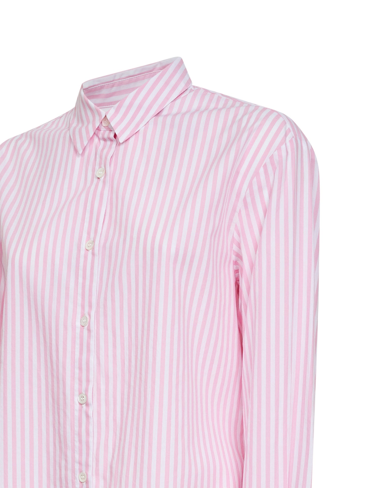 Camicia Brigitte in cotone a righe rosa e bianco con ricamo