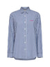 Camicia Brigitte in cotone a righe blu e bianco con ricamo e stampa