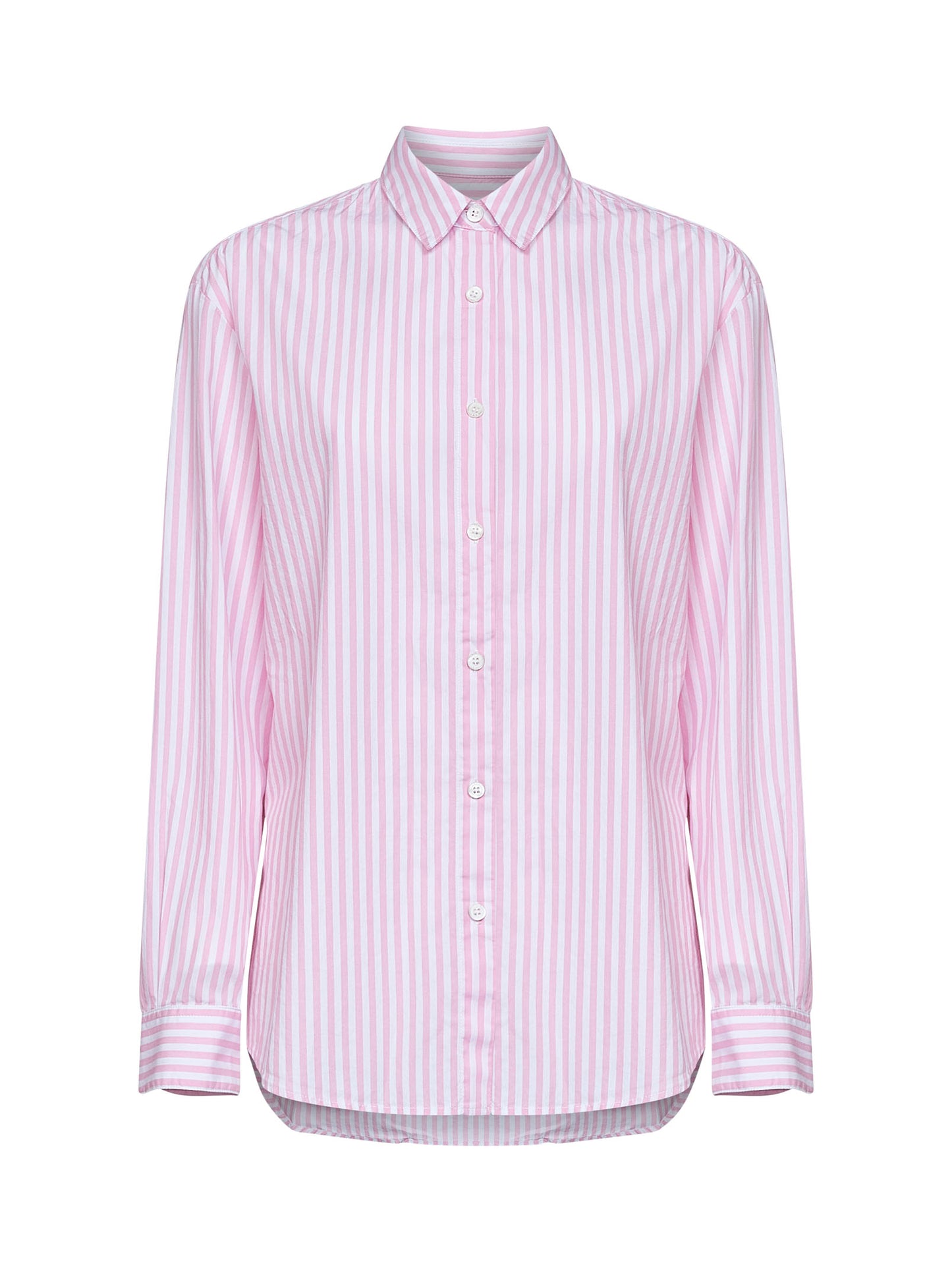 Camicia Brigitte in cotone a righe rosa e bianco con ricamo e stampa - Special Edition