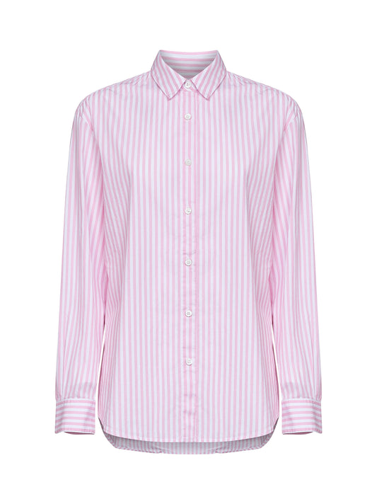 Camicia Brigitte in cotone a righe rosa e bianco con ricamo e stampa - Special Edition
