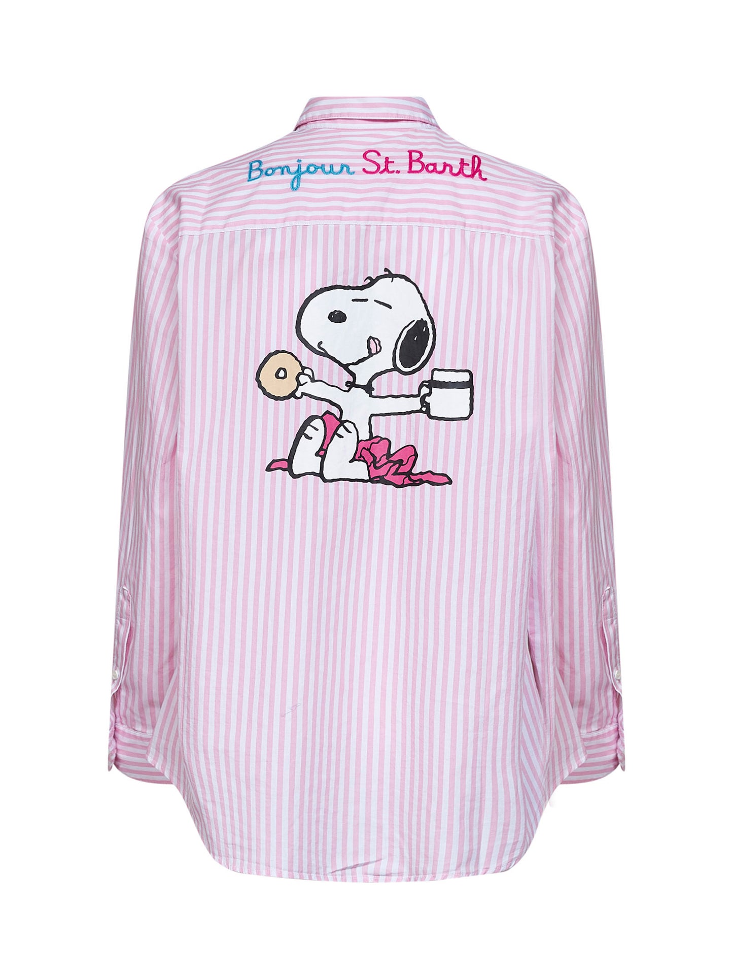Camicia Brigitte in cotone a righe rosa e bianco con ricamo e stampa - Special Edition