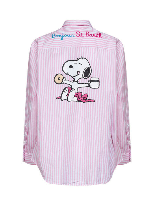 Camicia Brigitte in cotone a righe rosa e bianco con ricamo e stampa - Special Edition