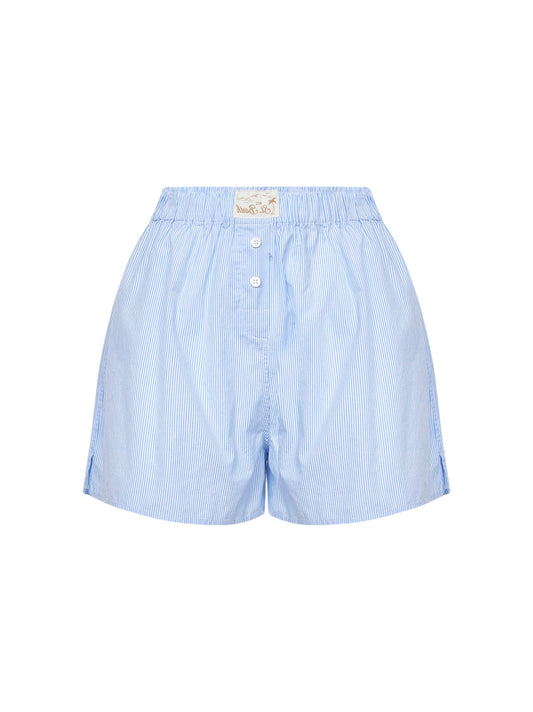 Shorts stile boxer Boxy in cotone a micro righe azzurro <BR/>