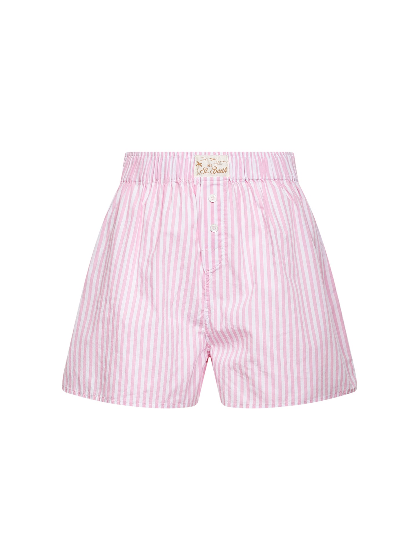 Shorts stile boxer Boxy in cotone a micro righe rosa<BR/>