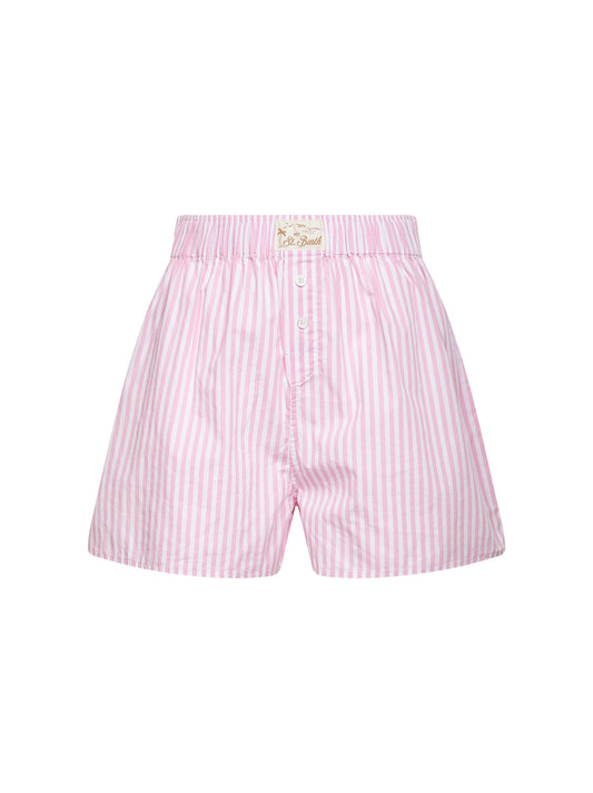 Shorts stile boxer Boxy in cotone a micro righe rosa<BR/>