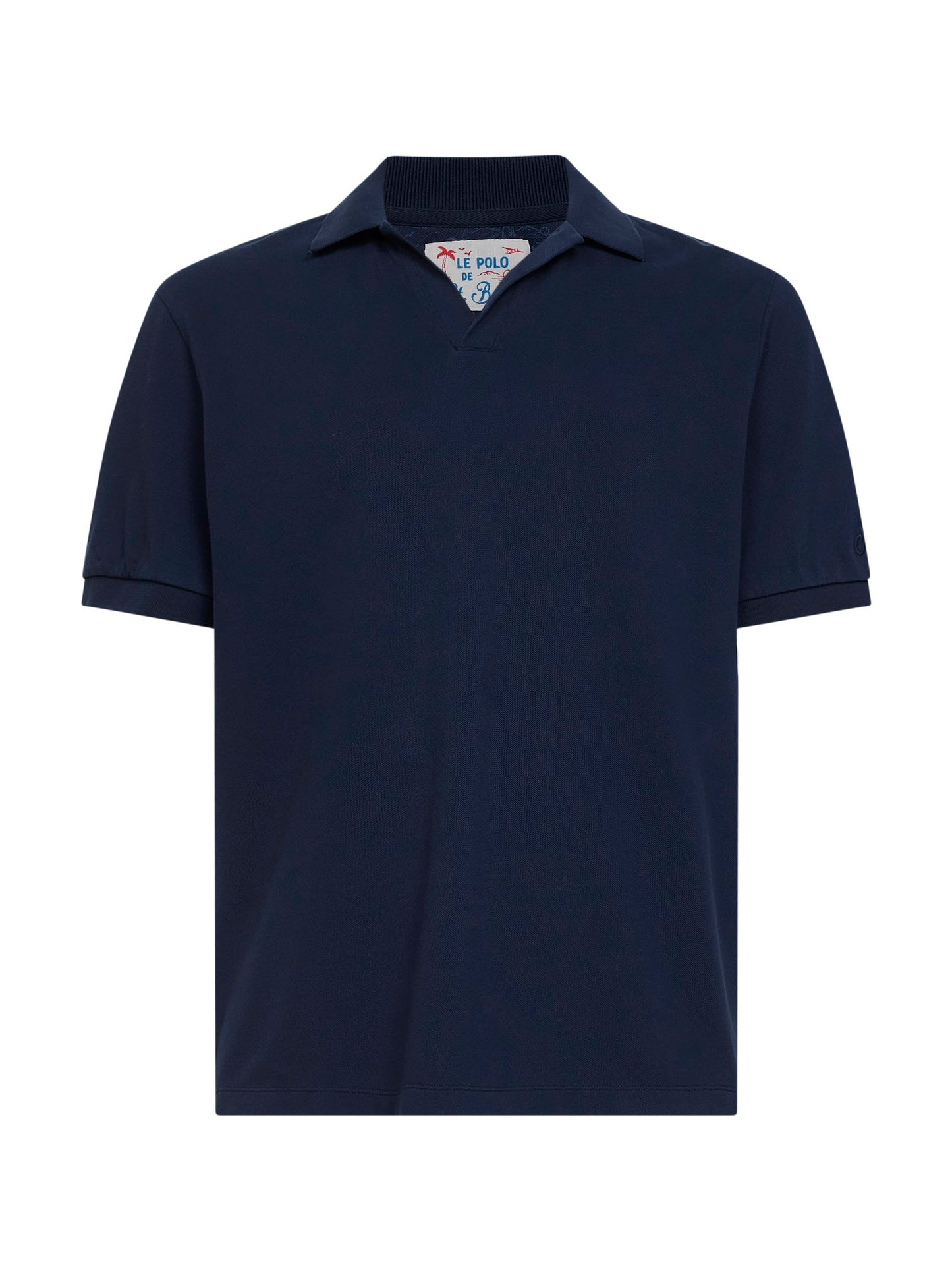 Navy blue stretch cotton piquet Charles buttonless polo shirt