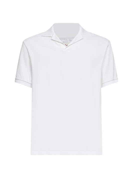 White stretch cotton piquet Charles buttonless polo shirt