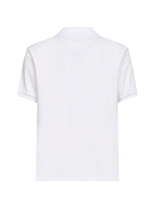 White stretch cotton piquet Charles buttonless polo shirt