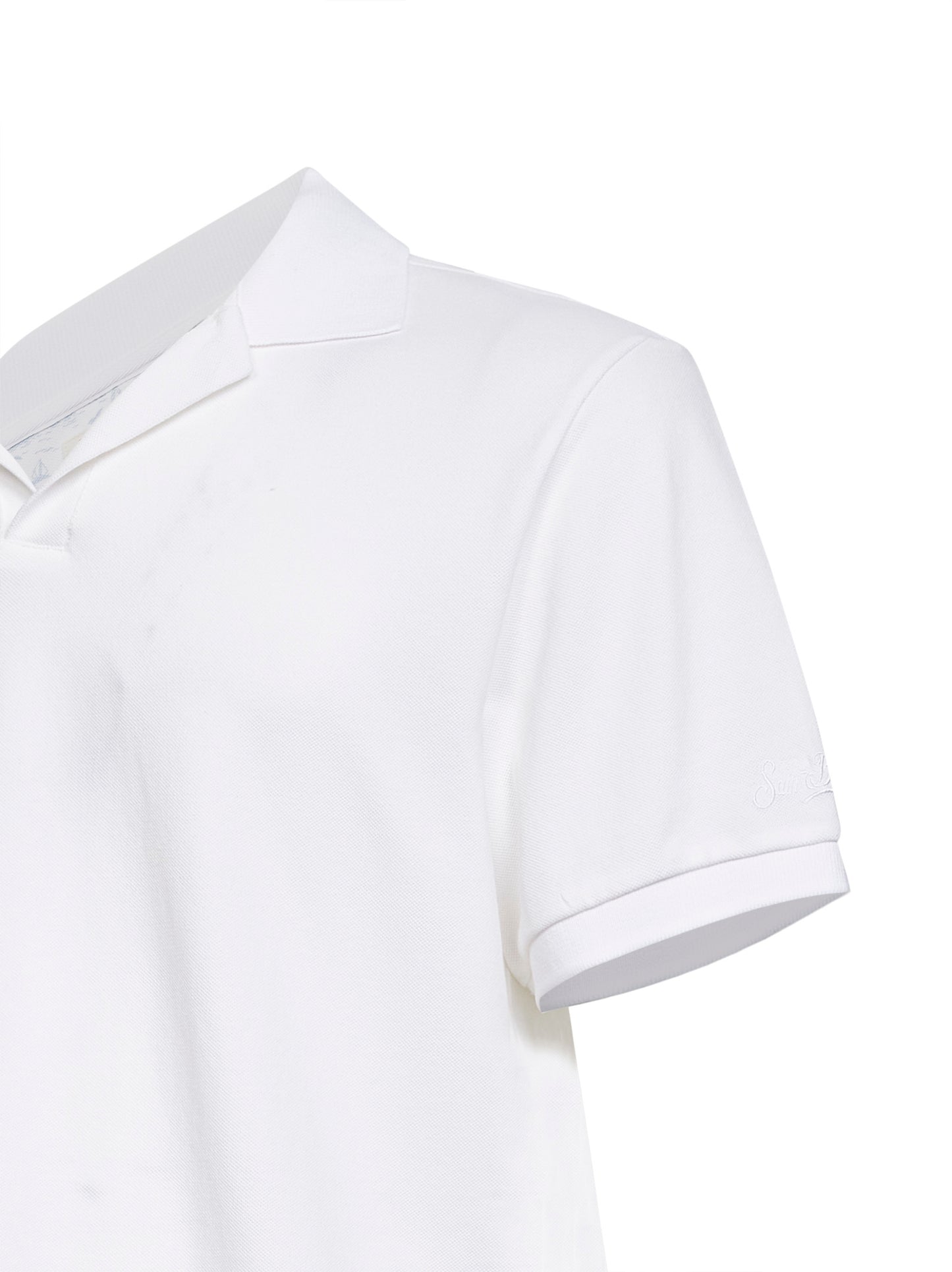 White stretch cotton piquet Charles buttonless polo shirt