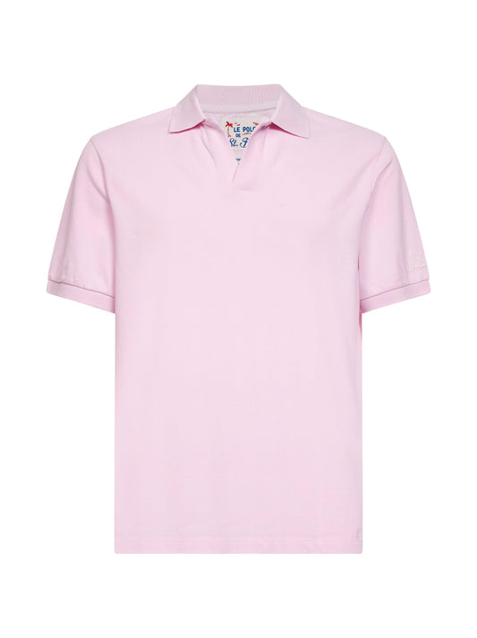 Pink stretch cotton piquet Charles buttonless polo shirt