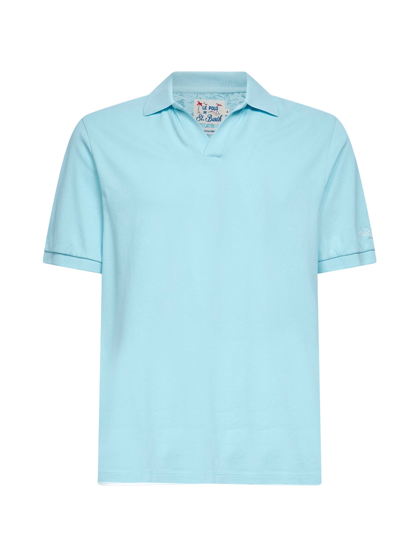 Water green stretch cotton piquet Charles buttonless polo shirt