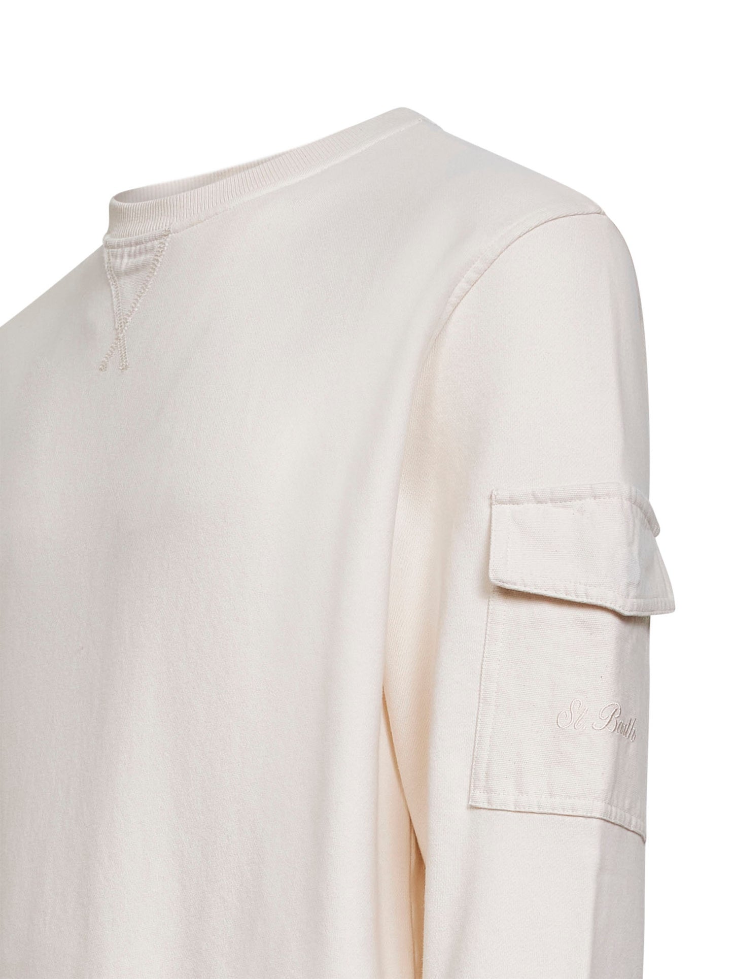 Felpa Chester in felpa di cotone crema con tasca applicata