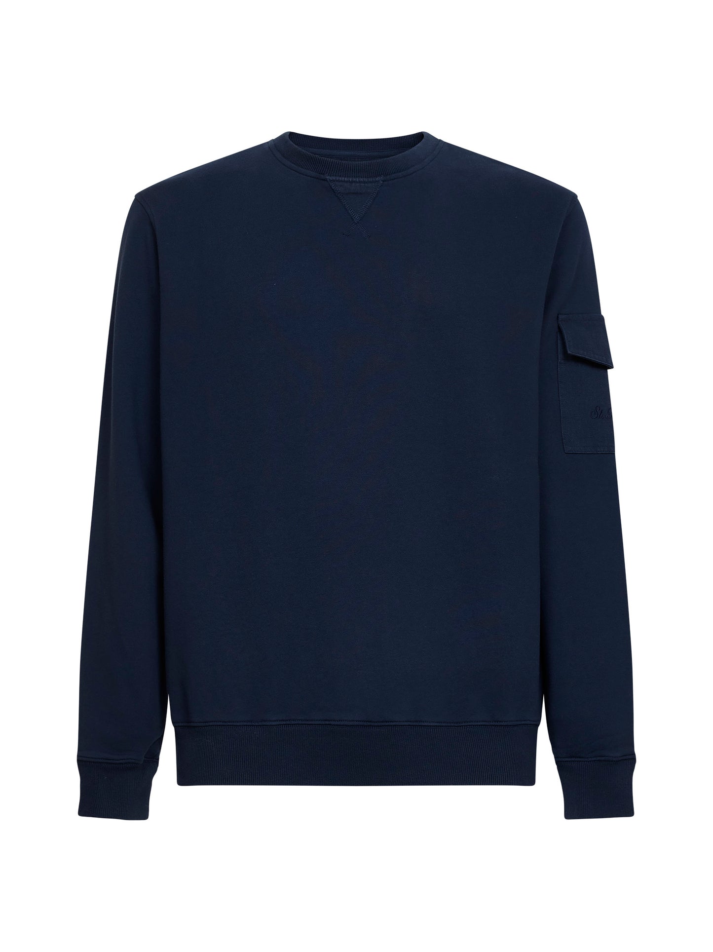 Felpa Chester in felpa di cotone blu navy con tasca applicata