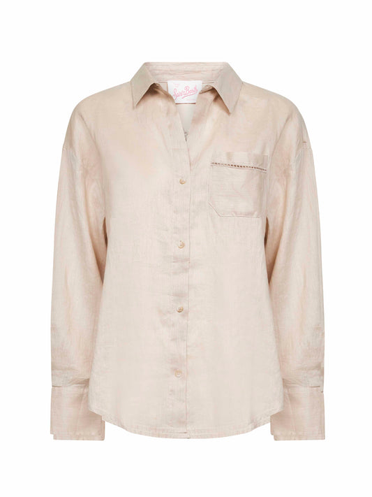 Camicia Crystal in lino beige con ricami