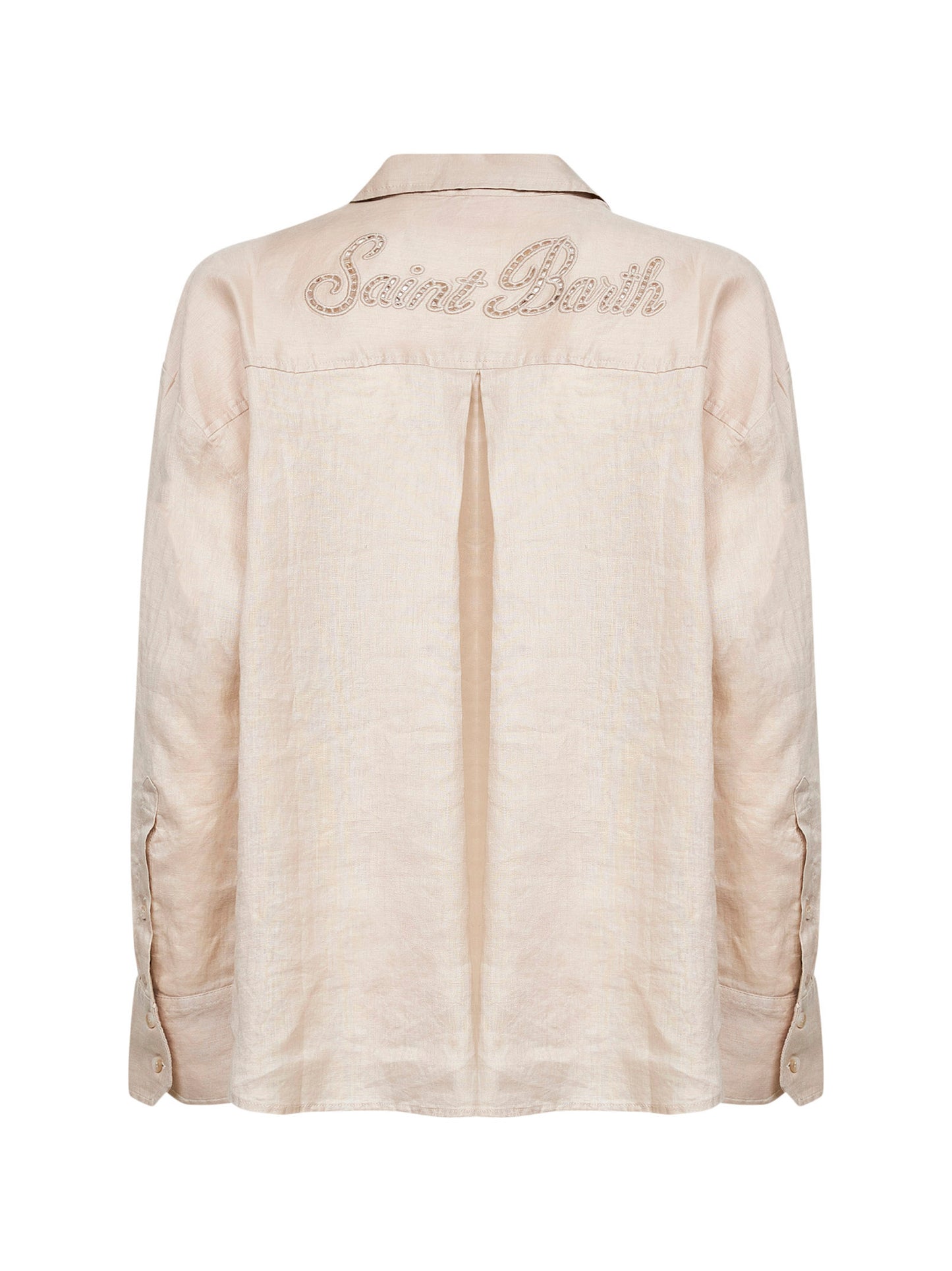 Camicia Crystal in lino beige con ricami
