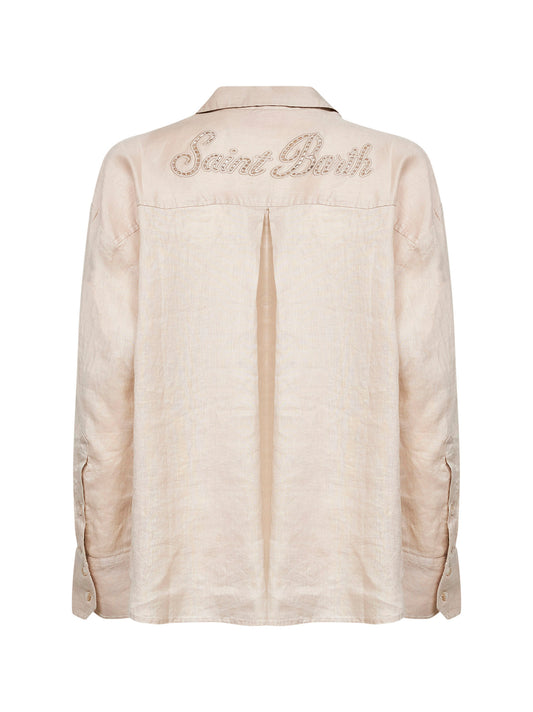 Camicia Crystal in lino beige con ricami