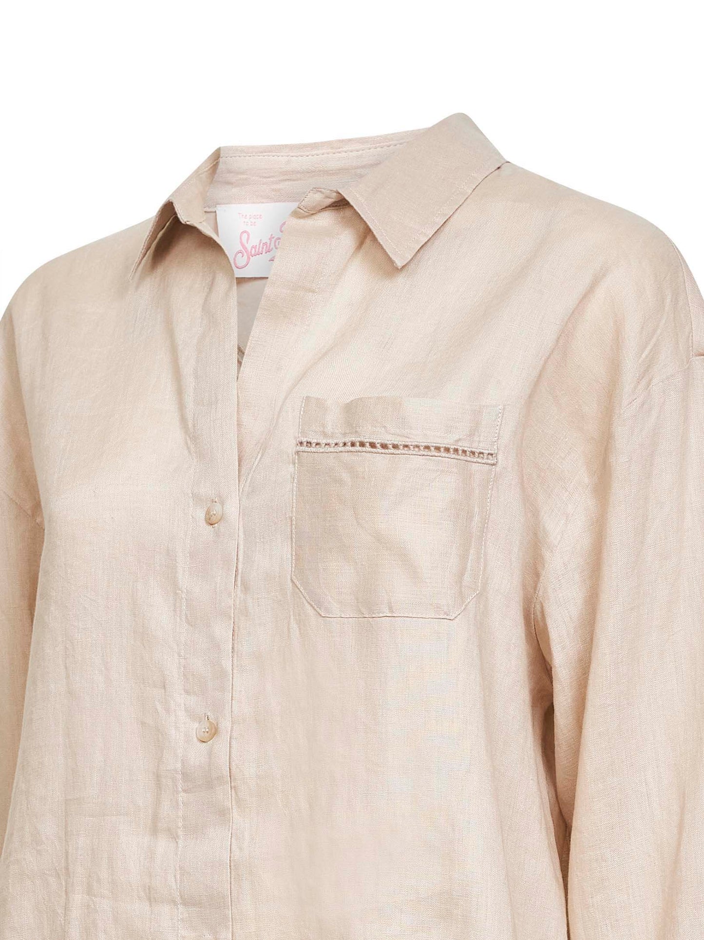 Camicia Crystal in lino beige con ricami