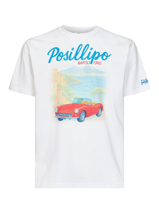 White cotton Napoli Posillipo-print Denver T-shirt