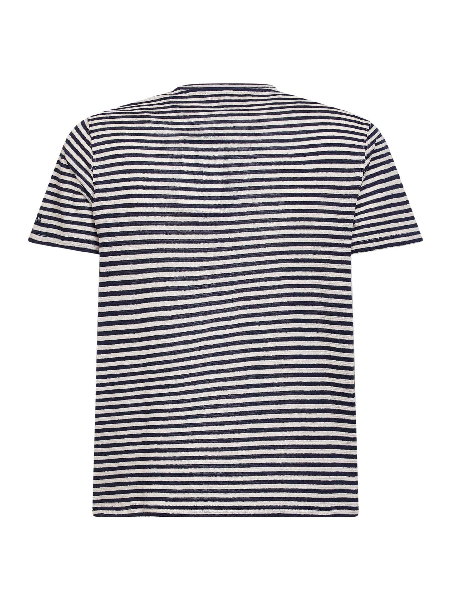 T-shirt Dover in misto lino a righe blu e panna con ricamo logo