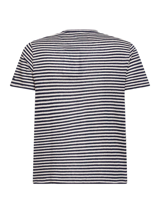 Blue and cream striped linen blend logo embroidered Dover T-shirt
