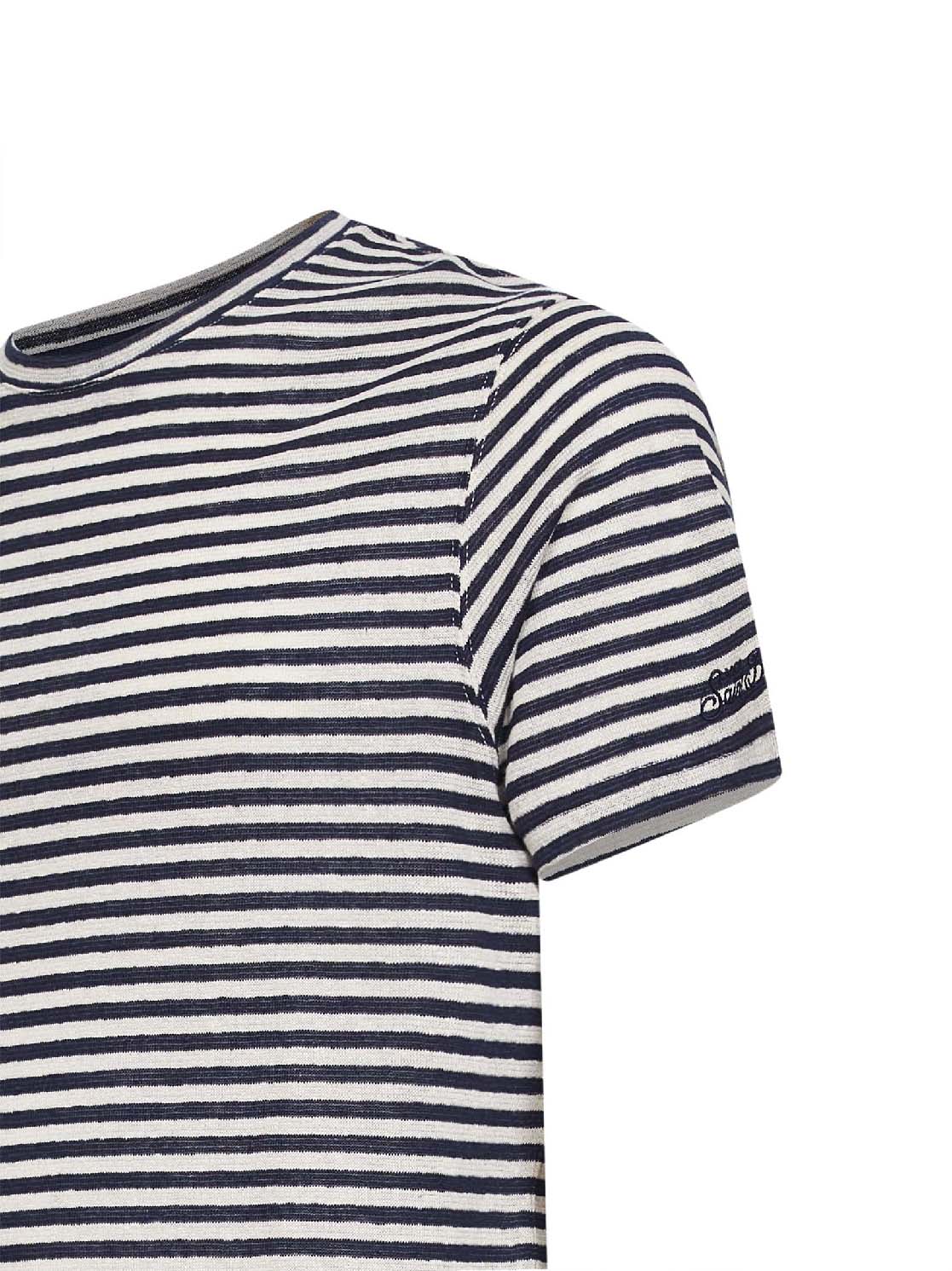 T-shirt Dover in misto lino a righe blu e panna con ricamo logo