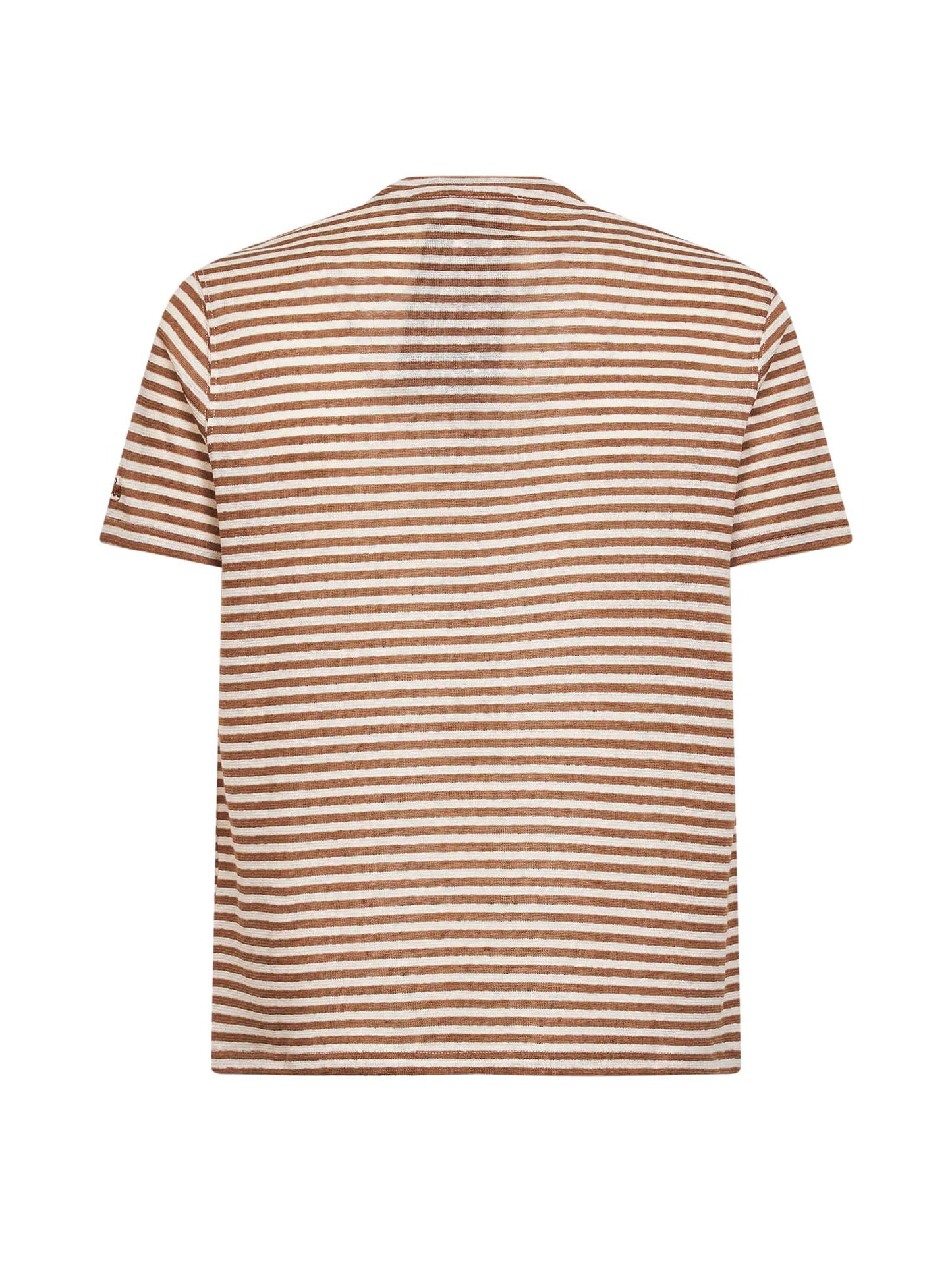 T-shirt Dover in misto lino a righe marrone e panna con ricamo logo