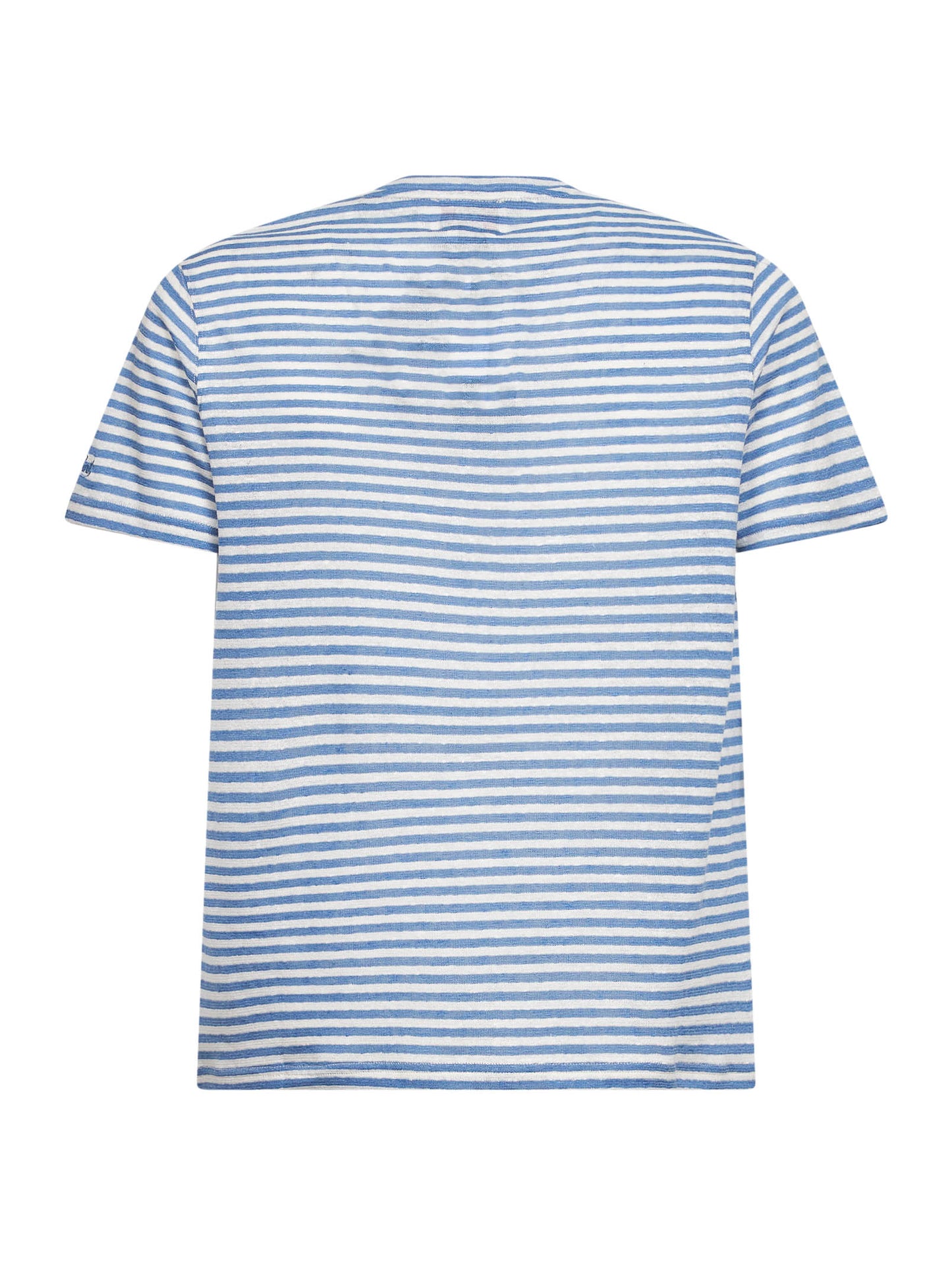 Light blue and cream striped linen blend logo embroidered Dover T-shirt