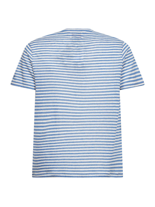 Light blue and cream striped linen blend logo embroidered Dover T-shirt