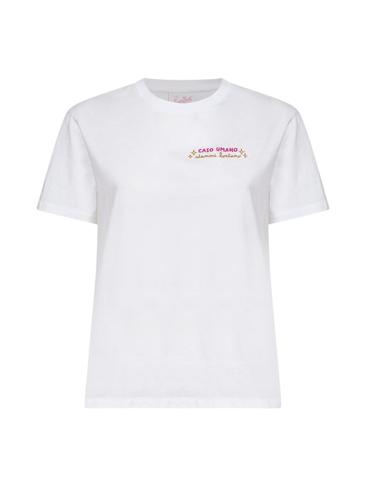 T-shirt ricamata Emilie in jersey di cotone bianco