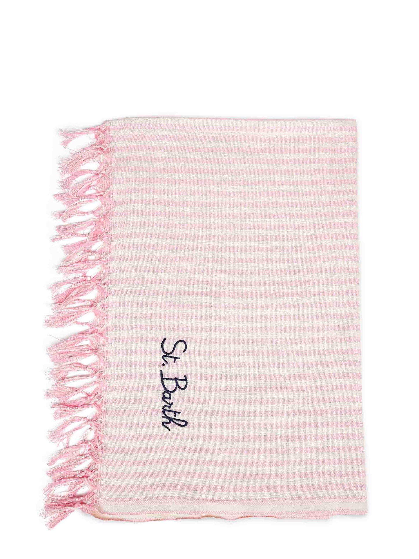 Pink and white striped cotton Fouta beach towel