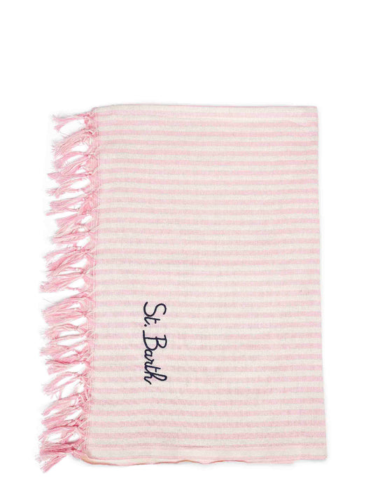 Telo mare Fouta in cotone a righe rosa e bianco