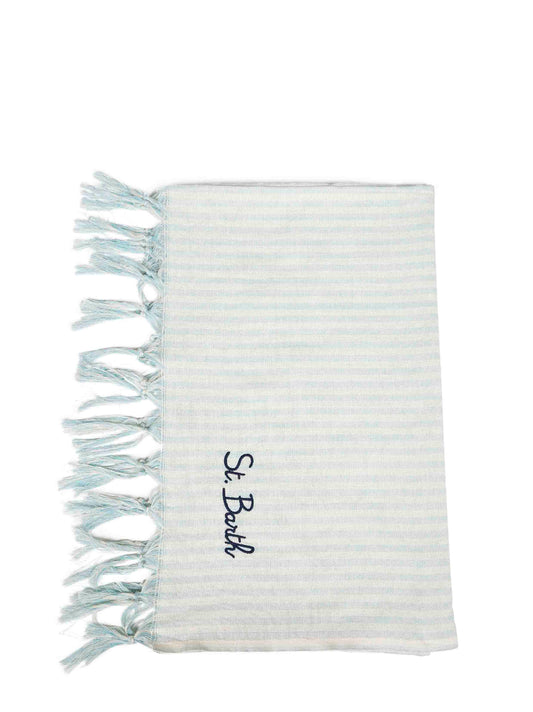 Telo mare Fouta in cotone a righe azzurro e bianco