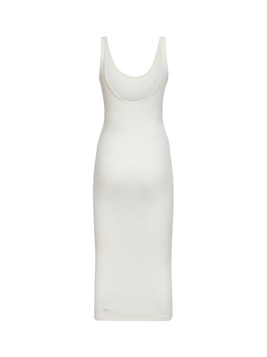 Abito midi a canotta Jennifer in jersey a costine bianco
