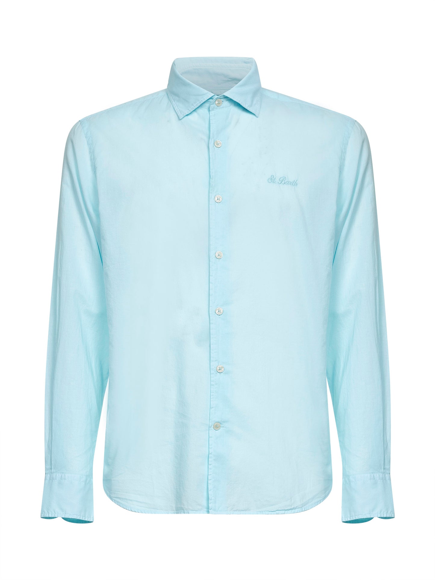 Camicia Chemise in cotone voile verde acqua con ricamo logo