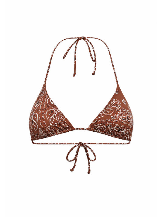 Brown bandana-print lycra Leah triangle bikini top