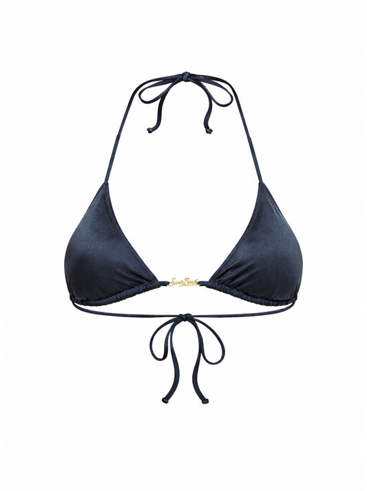 Blue glossy finish lycra Leah Plate triangle bikini top