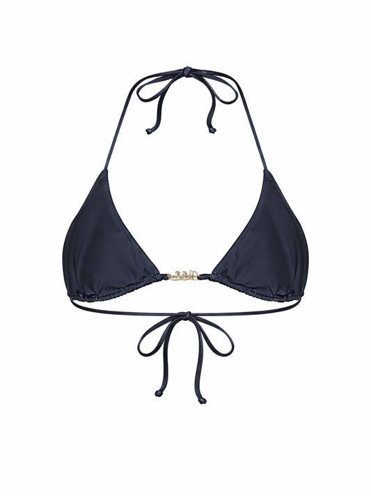 Blue glossy finish lycra Leah Plate triangle bikini top