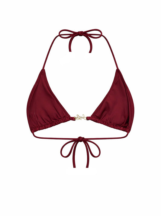 Top bikini a triangolo Leah Plate in lycra glossy finish bordeaux