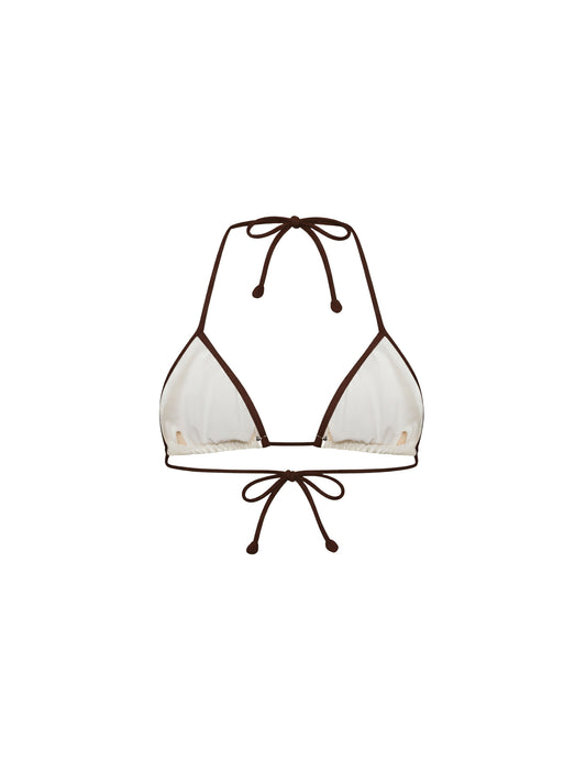 Ivory lycra Leah String triangle bikini top with contrasting trim