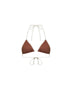 Top bikini a triangolo Leah String in lycra marrone con bordo a contrasto