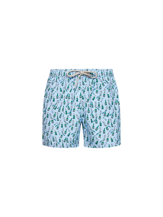 Shorts da mare Lighting in tessuto leggero stampato azzurro