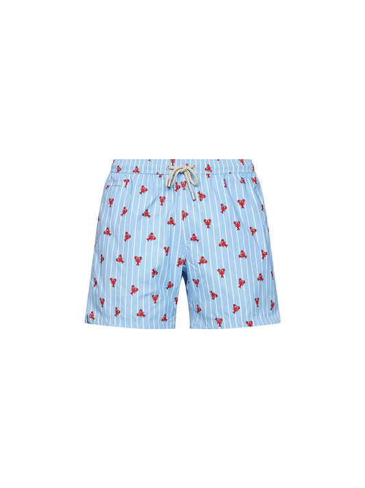 Shorts da mare Lighting Micro a righe azzurro con stampa aragoste