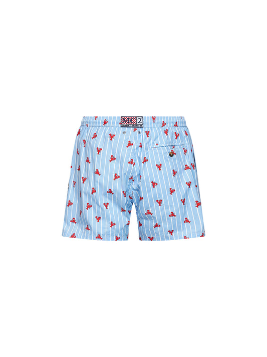 Shorts da mare Lighting Micro a righe azzurro con stampa aragoste