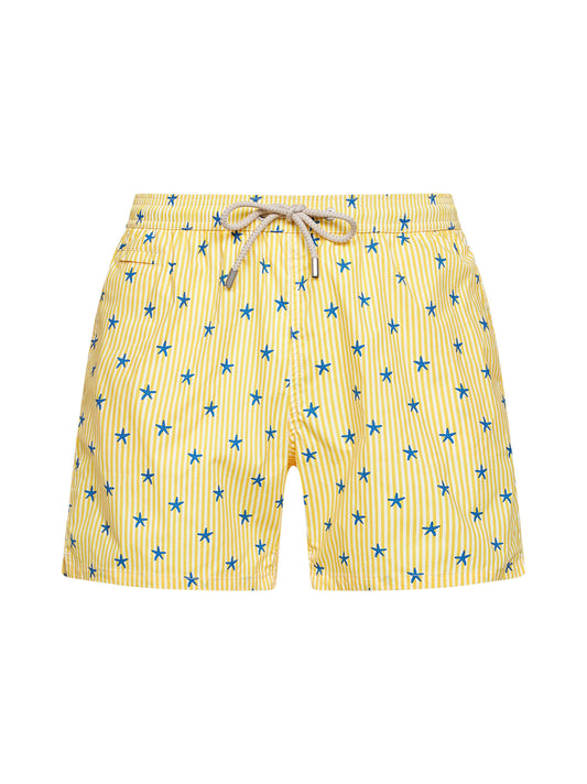 Yellow striped Lighting Micro swim shorts with starfish print