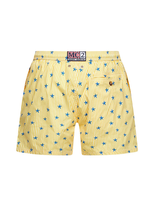 Yellow striped Lighting Micro swim shorts with starfish print