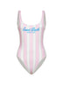Costume intero Lora in lycra a righe rosa e panna con stampa Beach Club
