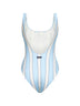 Costume intero Lora in lycra a righe azzurro e panna con stampa Beach Club