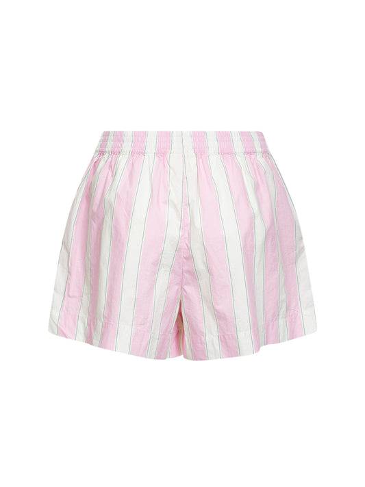 Shorts Meave in popeline a righe rosa e panna con ricamo