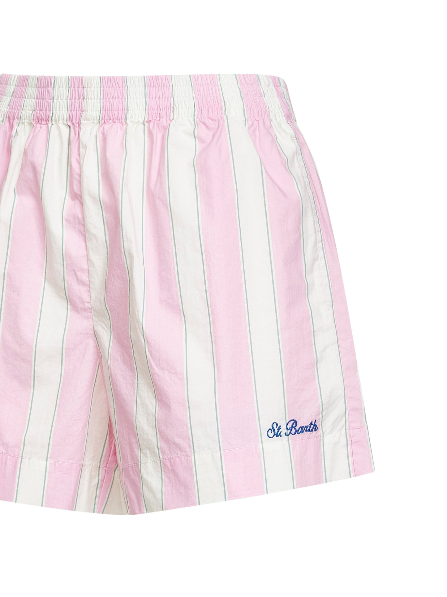 Shorts Meave in popeline a righe rosa e panna con ricamo